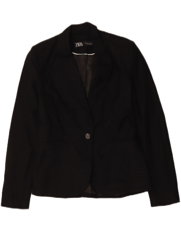 Zara Womens 1 Button Blazer Jacket UK 36 Small Black Polyester