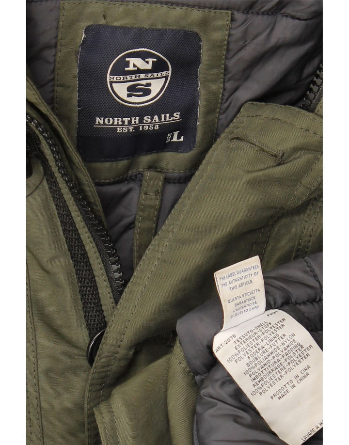 NORTH SAILS Mens Hooded Parka Jacket UK 40 Large Khaki Polyester Vintage North Sails and Second-Hand North Sails from Messina Hembry 