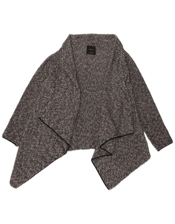 Zara Womens Asymmetric Open Cardigan Sweater UK 16 Large Black Flecked