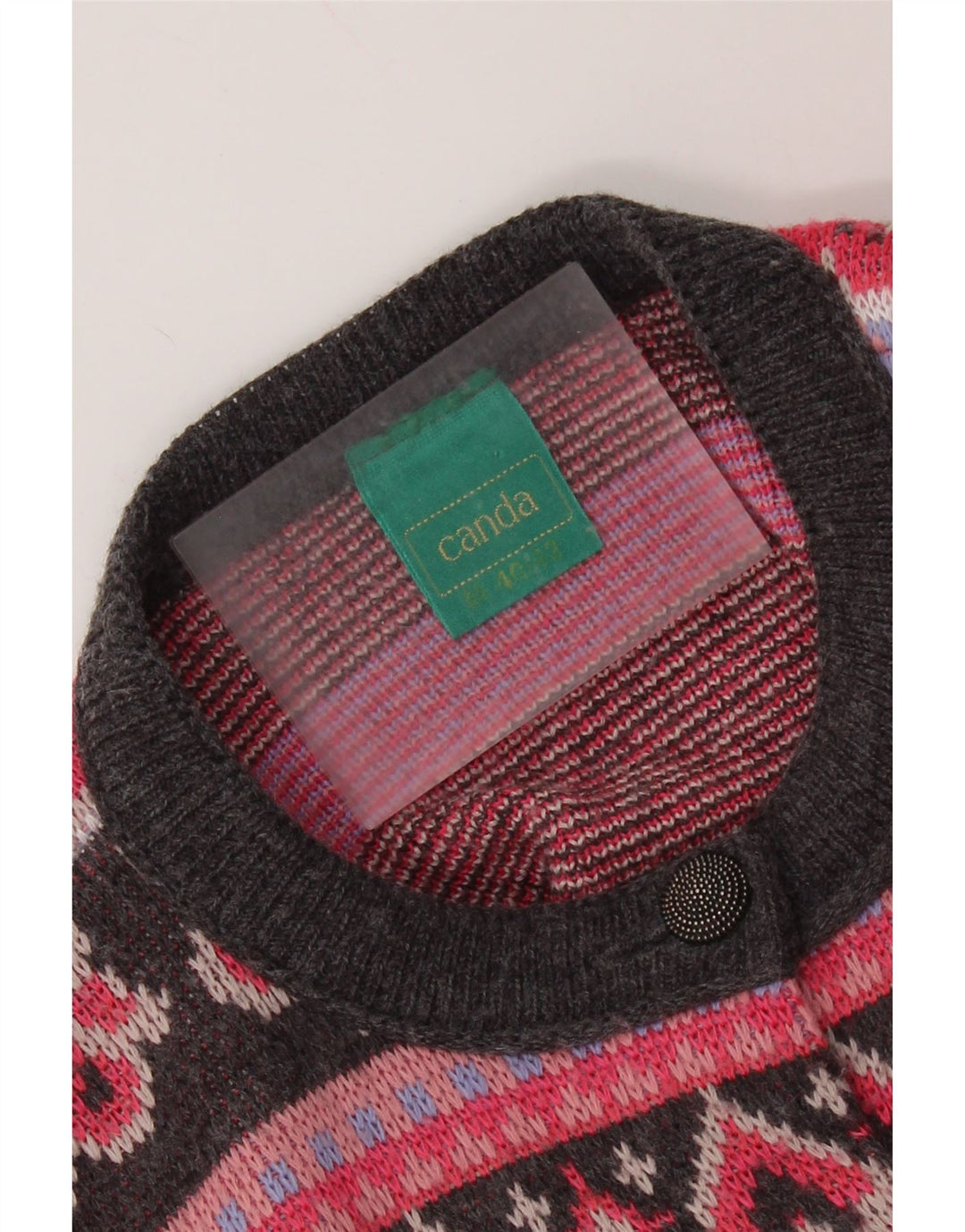 CANDA Womens Oversized Cardigan Sweater UK 14 Medium Pink Fair Isle