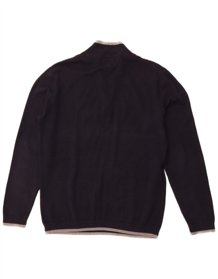 LE SHARK Mens Zip Neck Jumper Sweater Medium Navy Blue Cotton