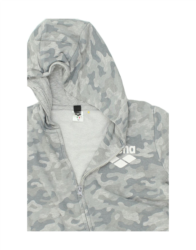 ARENA Boys Graphic Zip Hoodie Sweater 11-12 Years Grey Camouflage Cotton | Vintage Arena | Thrift | Second-Hand Arena | Used Clothing | Messina Hembry 