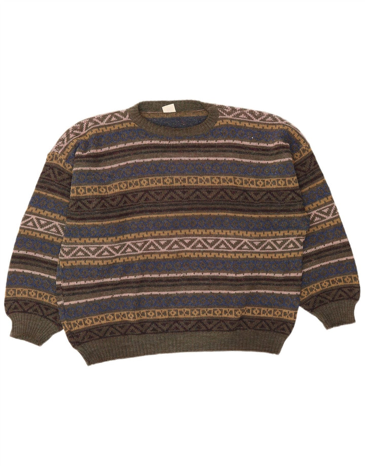 Vintage Mens Crew Neck Jumper Sweater Medium Multicoloured Fair Isle
