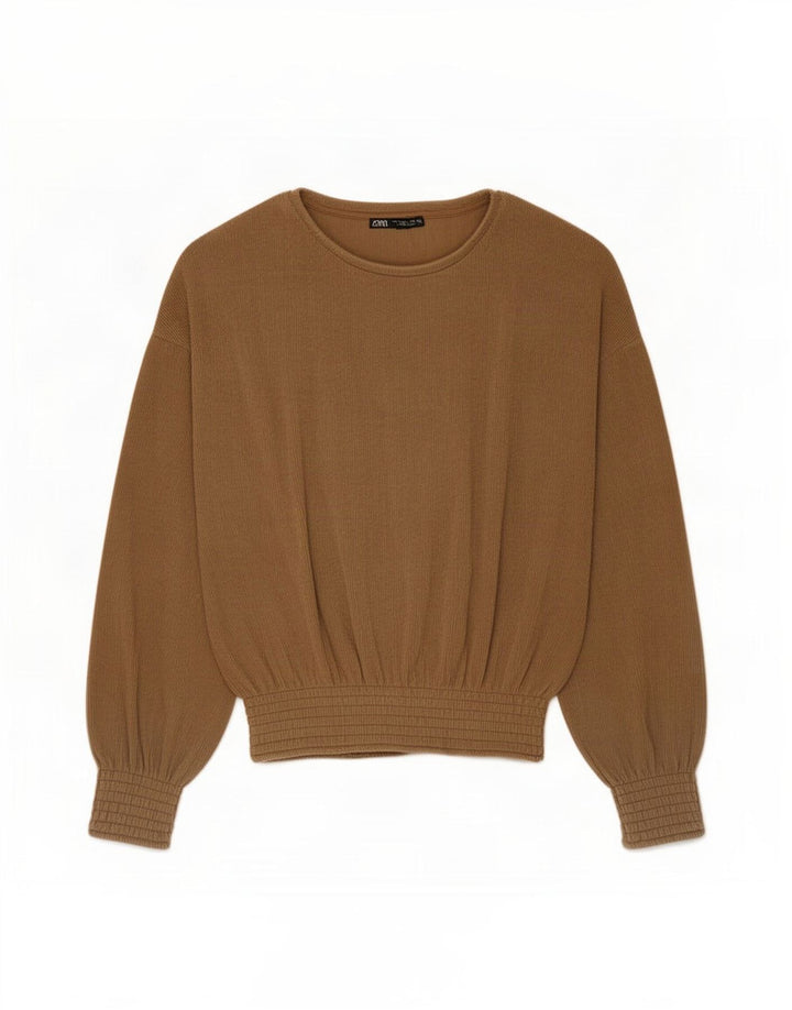 Zara Womens Oversized Top Long Sleeve UK 10 Small Brown Polyester