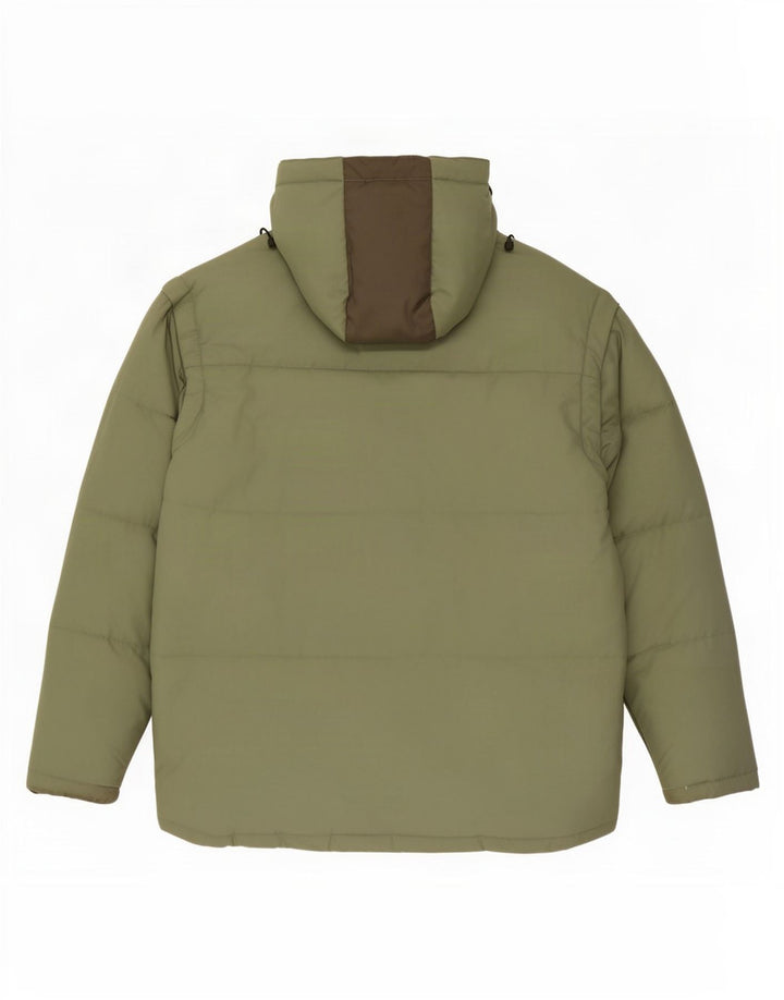 Fila Mens Hooded Padded Jacket UK 40 Large Green Colourblock Polyester
