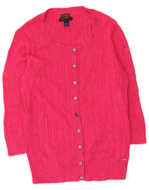 Tommy Hilfiger Womens 3/4 Sleeve Cardigan Sweater UK 12 Medium Pink Cotton