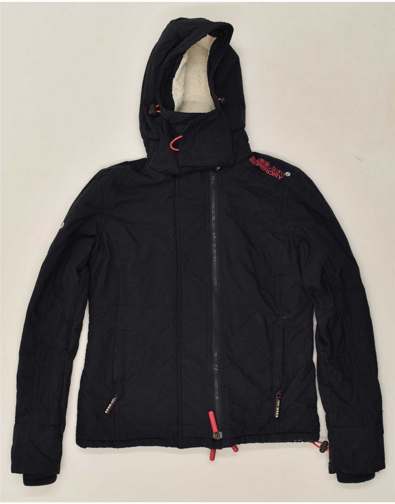 SUPERDRY Womens Hooded Windbreaker Jacket UK 10 Small Navy Blue Nylon Vintage Superdry and Second-Hand Superdry from Messina Hembry 