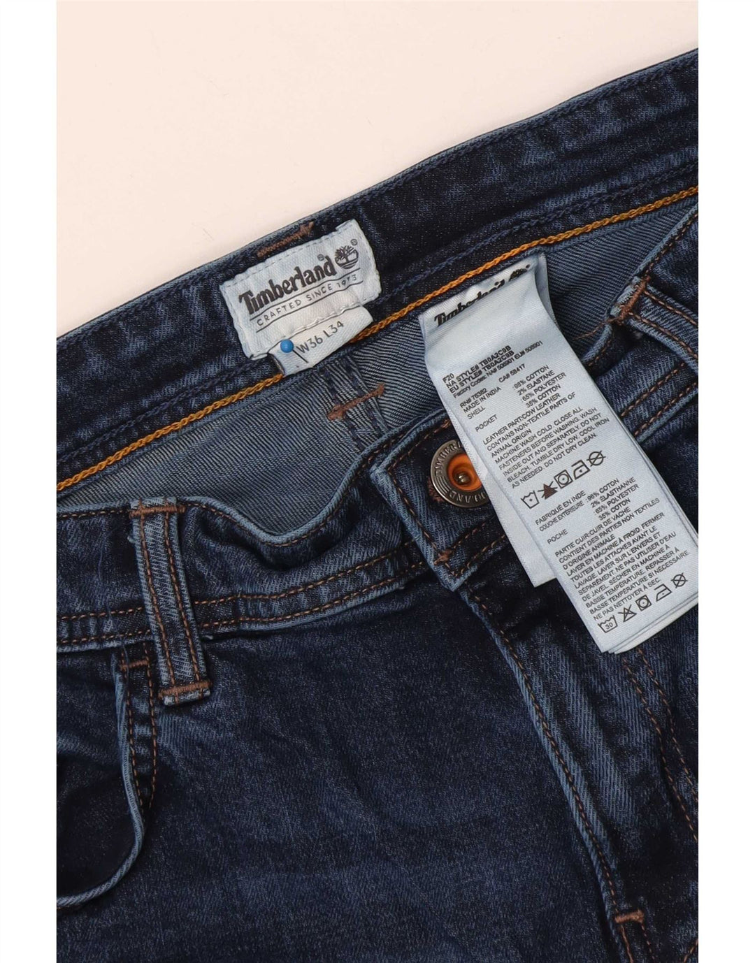 Timberland Mens Straight Jeans W36 L34 Navy Blue Cotton