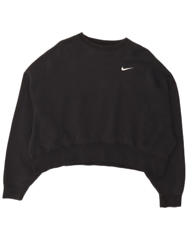 Nike Womens Crop Oversized Sweatshirt Jumper UK 14 Medium Black Cotton