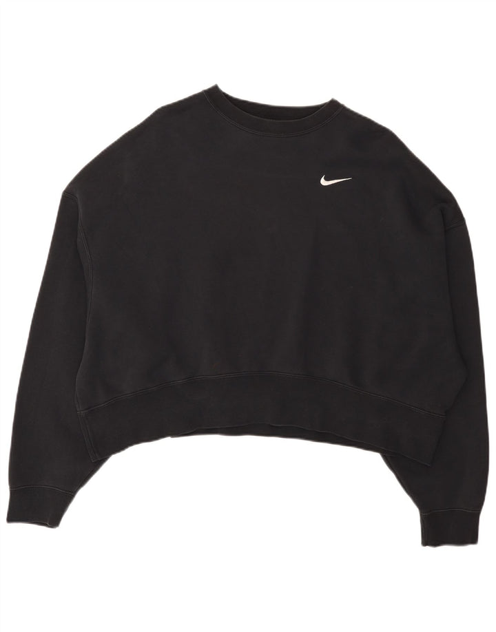 Nike Womens Crop Oversized Sweatshirt Jumper UK 14 Medium Black Cotton