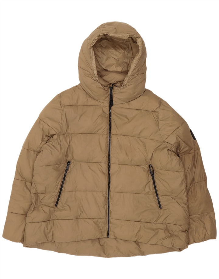 Zara Womens Hooded Padded Jacket UK 20 2XL Beige Polyester