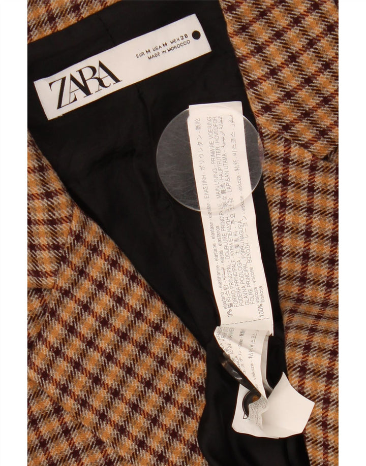 ZARA Womens 2 Button Blazer Jacket UK 14 Medium Brown Check Viscose