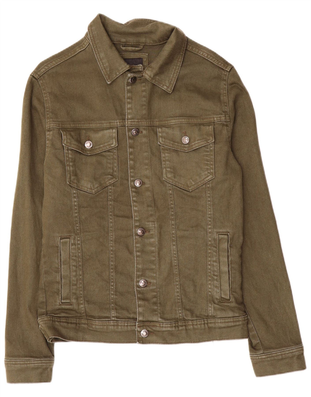 Zara Mens Denim Jacket UK 38 Medium Green Cotton