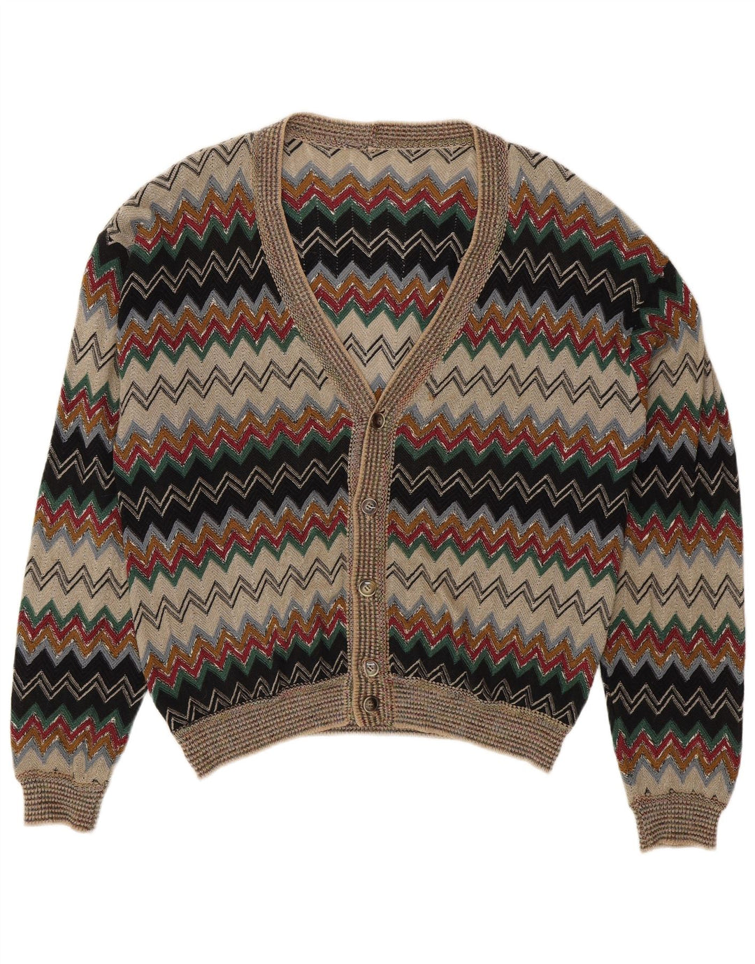 Vintage Mens Cardigan Sweater IT 50 Medium Multicoloured Chevron Linen