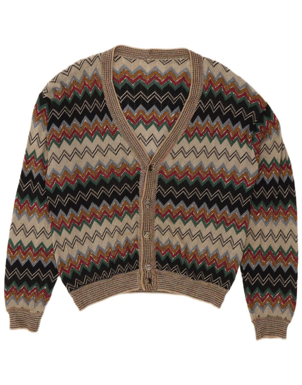 Vintage Mens Cardigan Sweater IT 50 Medium Multicoloured Chevron Linen
