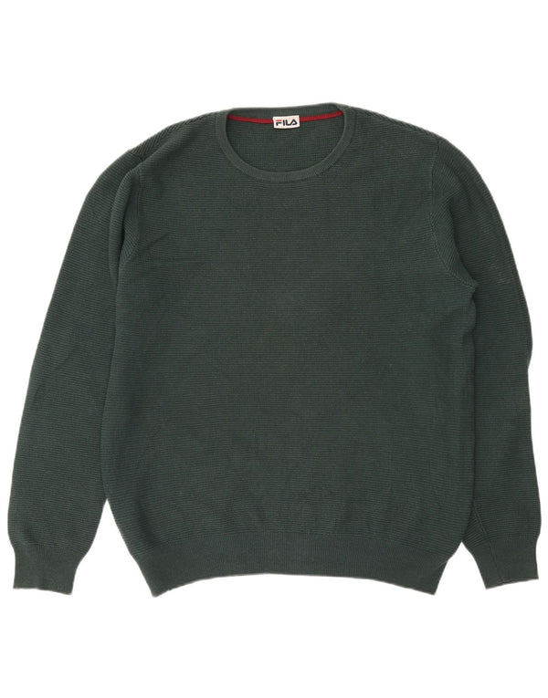 Fila Mens Crew Neck Jumper Sweater XL Green Cotton