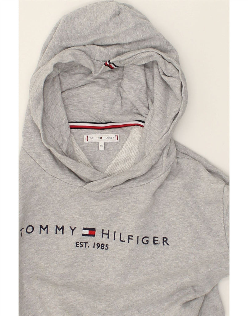 TOMMY HILFIGER Girls Oversized Graphic Hoodie Jumper 11-12 Years Grey | Vintage Tommy Hilfiger | Thrift | Second-Hand Tommy Hilfiger | Used Clothing | Messina Hembry 