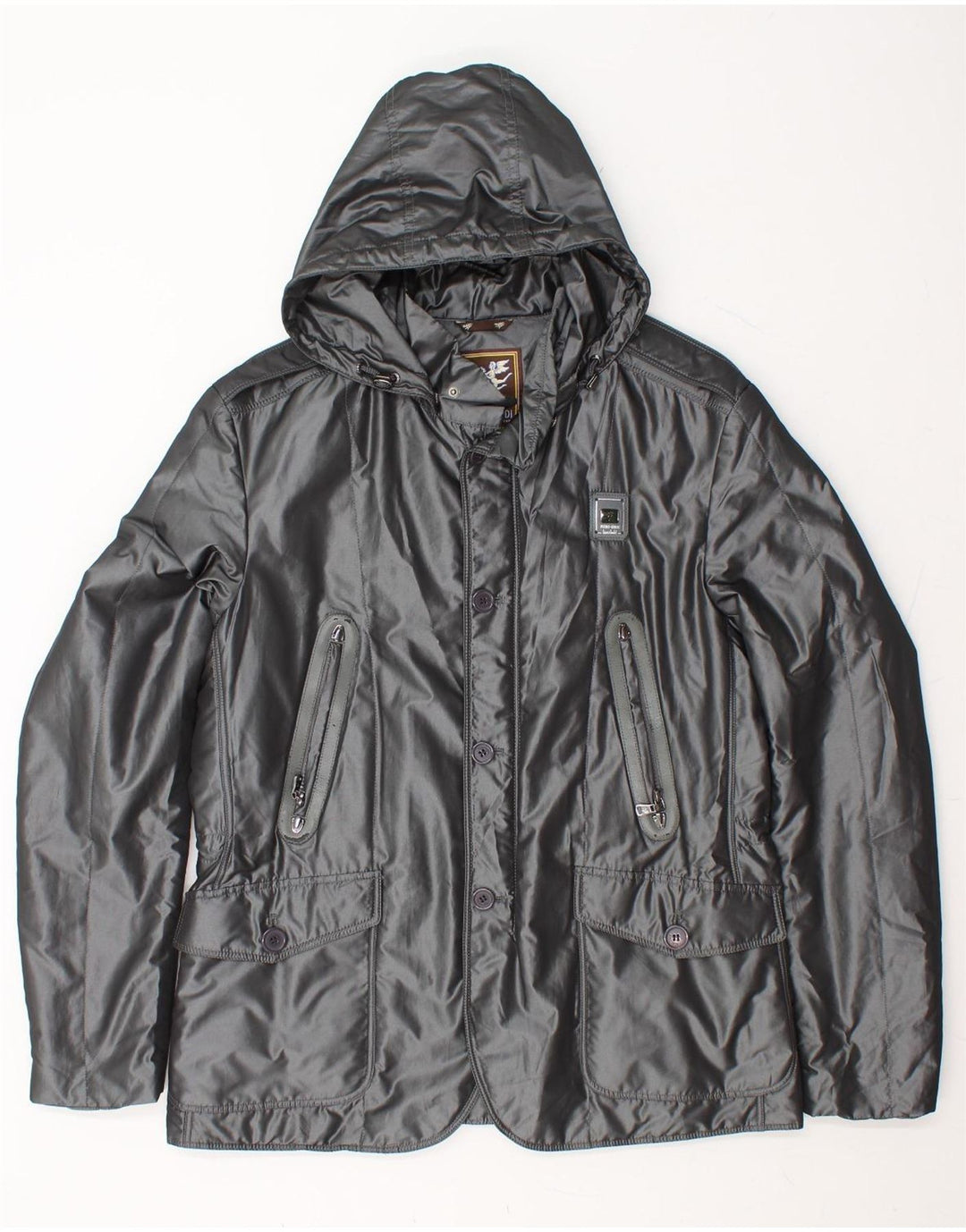PIERO GUIDI Mens Hooded Padded Jacket IT 52 XL Silver Vintage Piero Guidi and Second-Hand Piero Guidi from Messina Hembry 