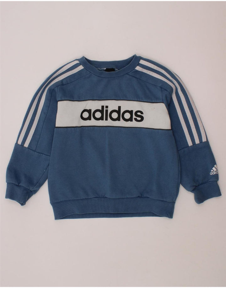 ADIDAS Boys Graphic Sweatshirt Jumper 5-6 Years Blue Colourblock
