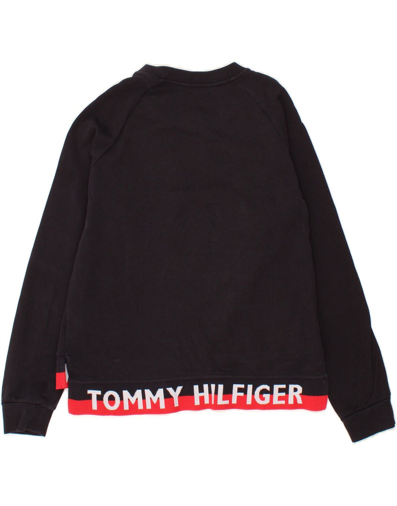 TOMMY HILFIGER Womens Graphic Sweatshirt Jumper UK 14 Medium Navy Blue Vintage Tommy Hilfiger and Second-Hand Tommy Hilfiger from Messina Hembry 