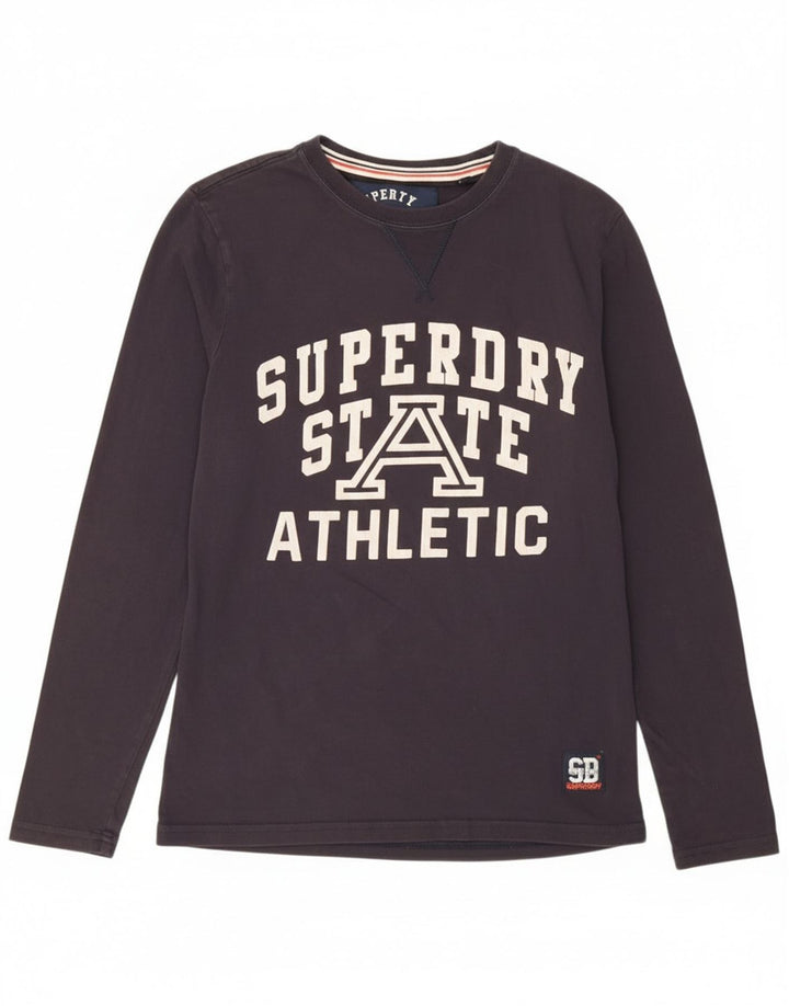 Superdry Mens Graphic Top Long Sleeve Small Navy Blue Cotton