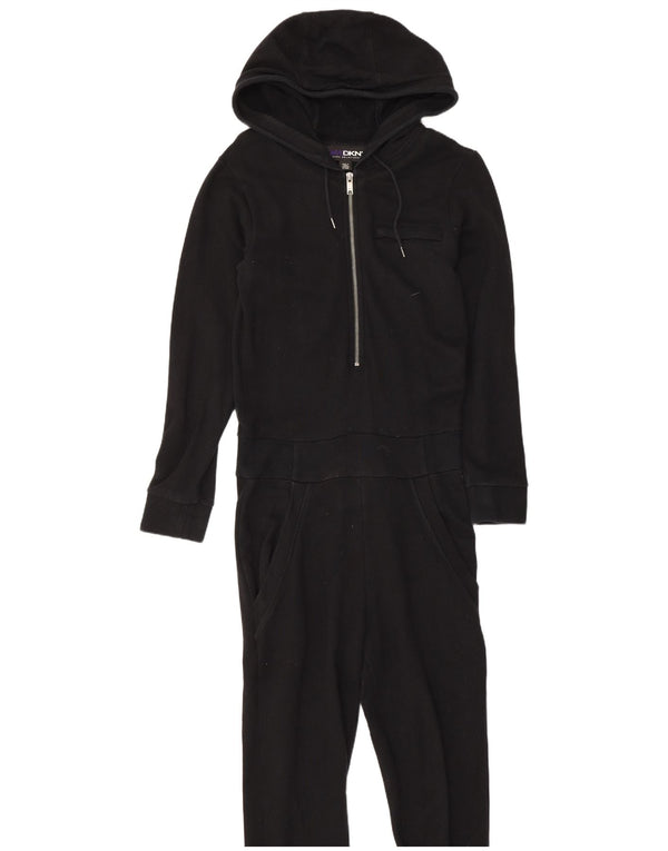 Dkny Womens Graphic Hooded Jumpsuit UK 6 XS Black Cotton