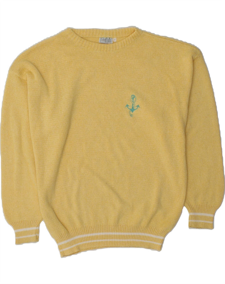 VINTAGE Mens Crew Neck Jumper Sweater Medium Yellow Cotton Vintage Vintage and Second-Hand Vintage from Messina Hembry 