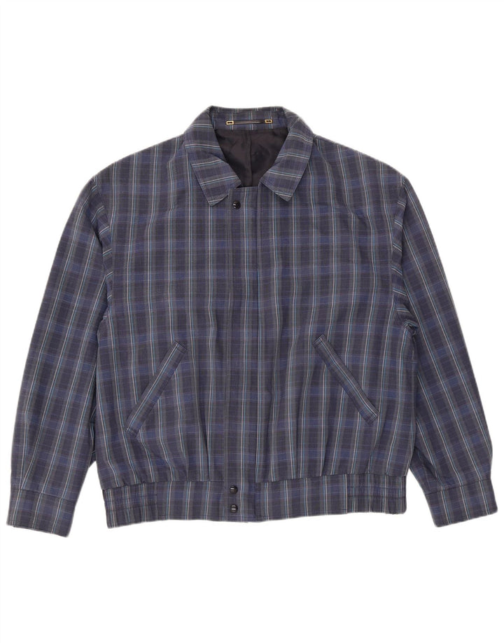 Vintage Mens Bomber Jacket IT 50 Large Navy Blue Check Polyester