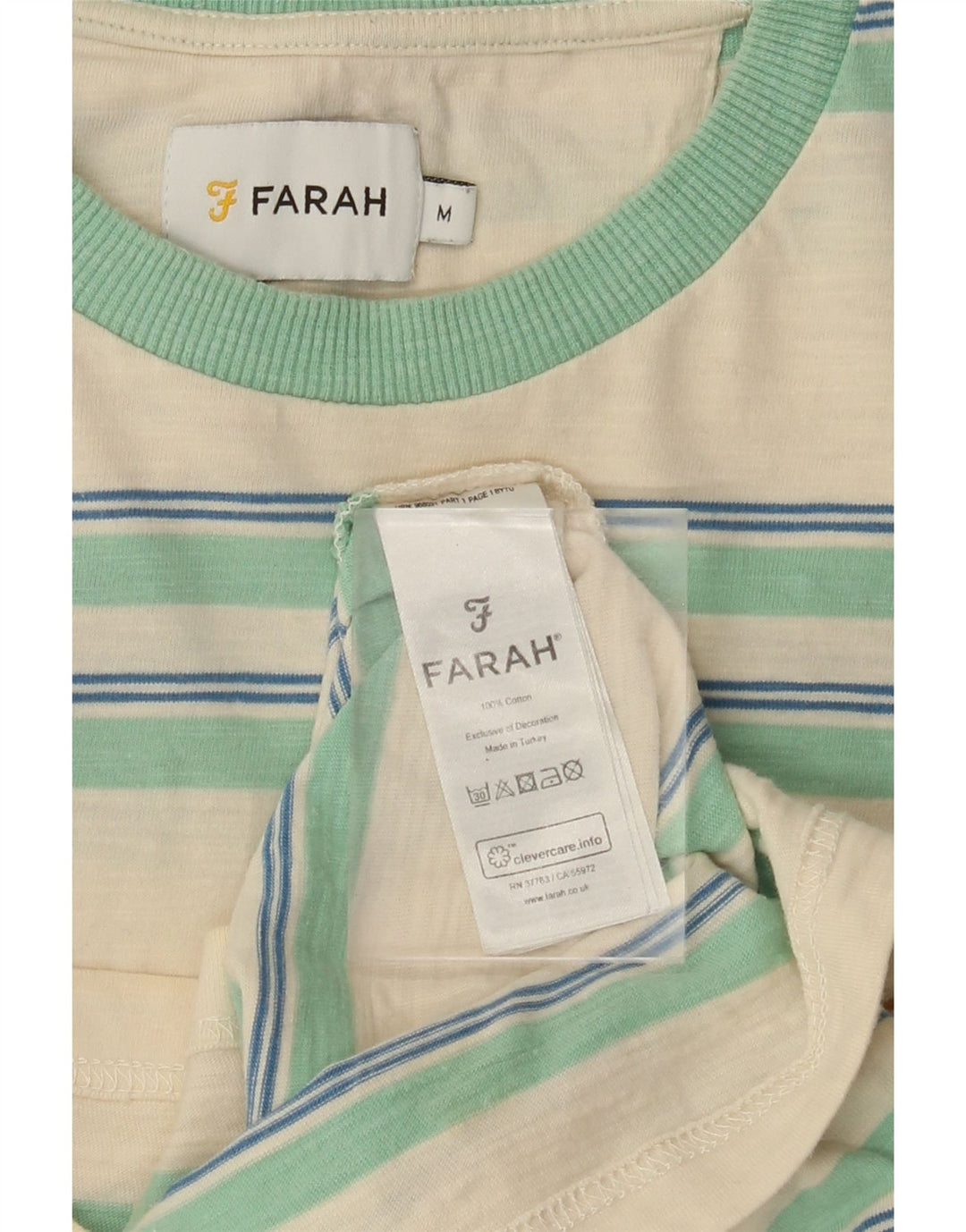 FARAH Mens T-Shirt Top Medium Off White Striped Cotton