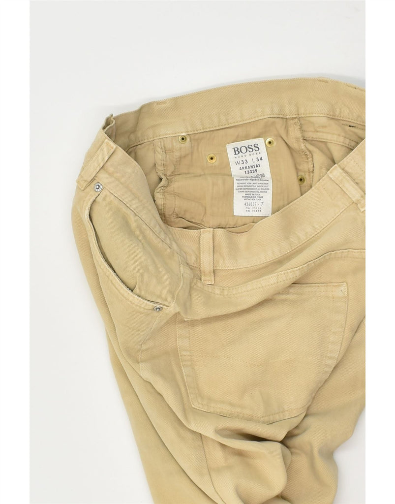 HUGO BOSS Mens Arkansas Straight Casual Trousers W33 L31 Beige Cotton | Vintage Hugo Boss | Thrift | Second-Hand Hugo Boss | Used Clothing | Messina Hembry 