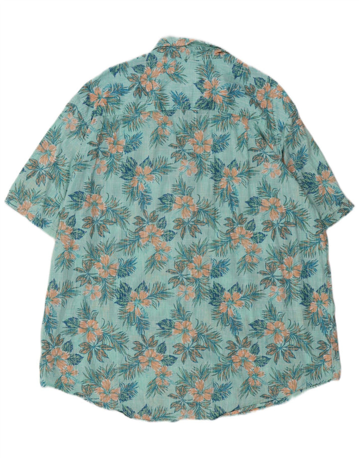 IZOD Mens Tall Short Sleeve Shirt 2XL Turquoise Floral Cotton