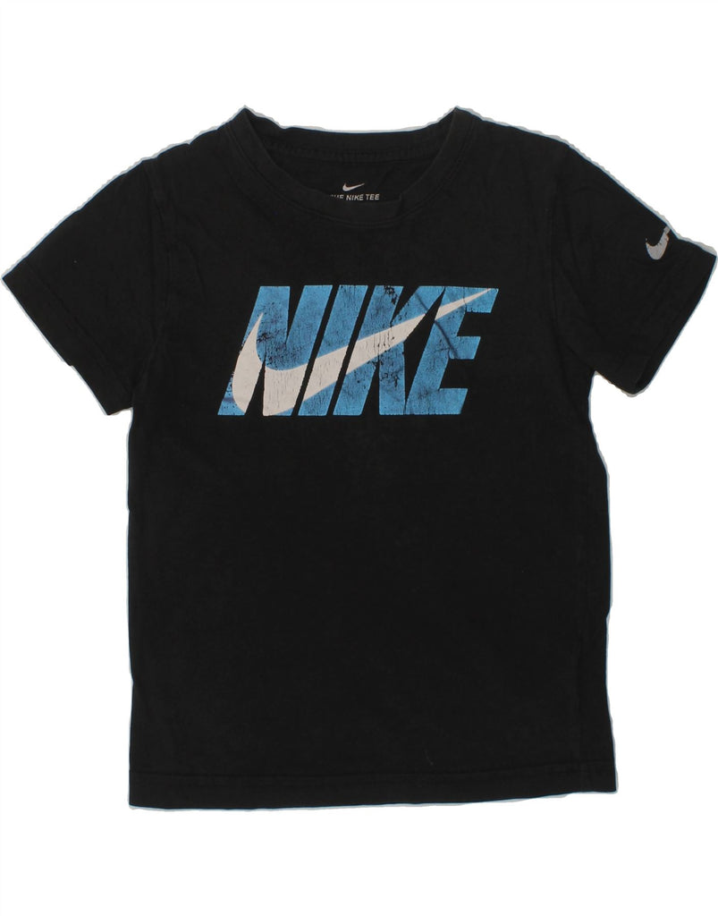 NIKE Boys Athletic Cut Graphic T-Shirt Top 4-5 Years Small Black Cotton | Vintage Nike | Thrift | Second-Hand Nike | Used Clothing | Messina Hembry 