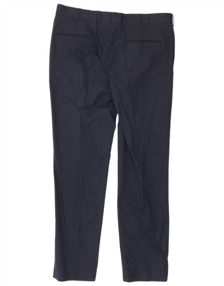 Marks & Spencer Mens Slim Suit Trousers W36 L31 Navy Blue Cotton