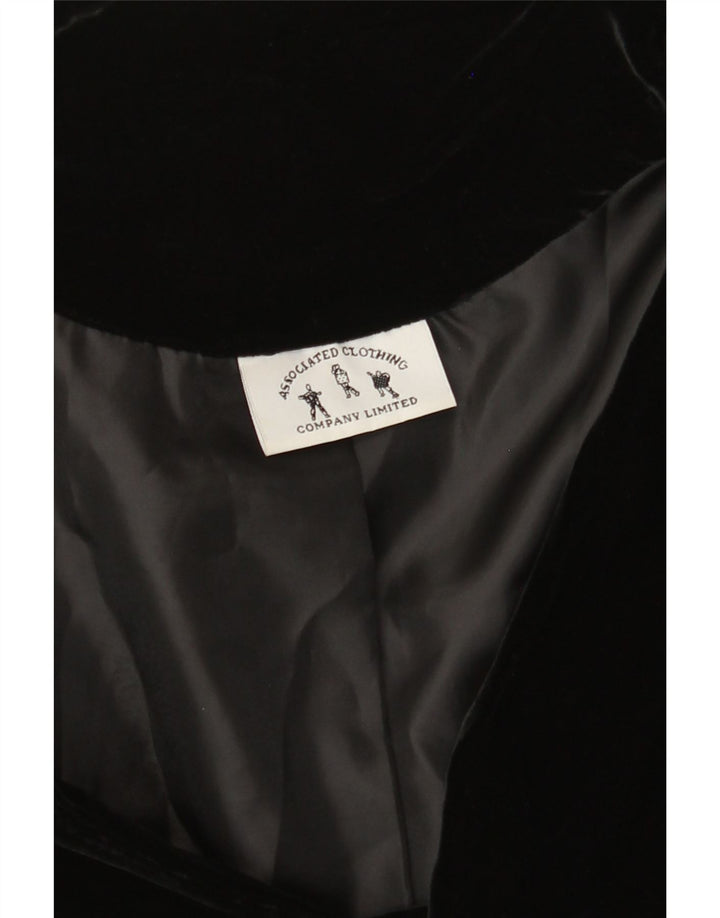 VINTAGE Womens 3 Button Velvet Blazer Jacket UK 12 Medium Black