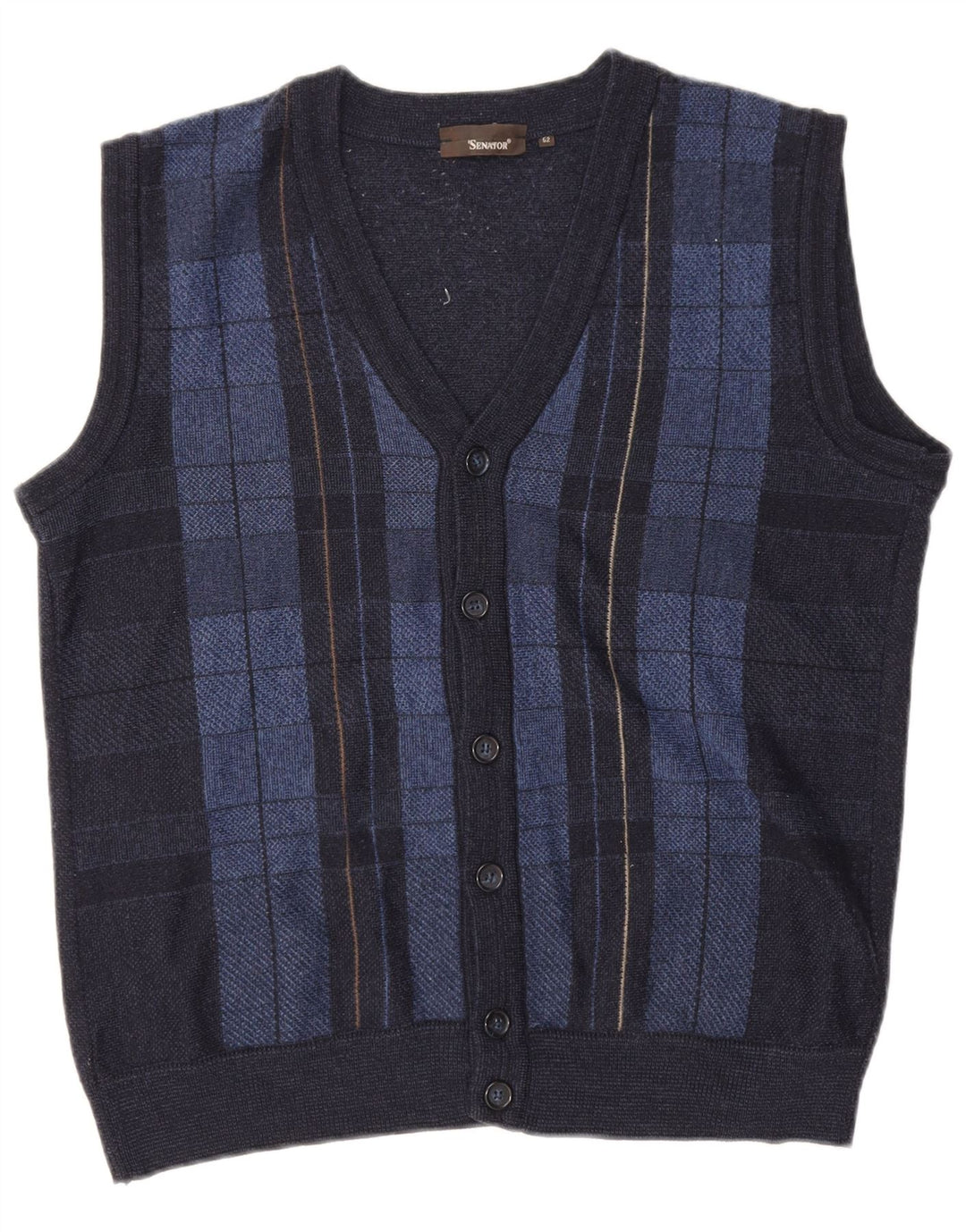 Senator Mens Sleeveless Cardigan Sweater IT 52 Large Navy Blue Check