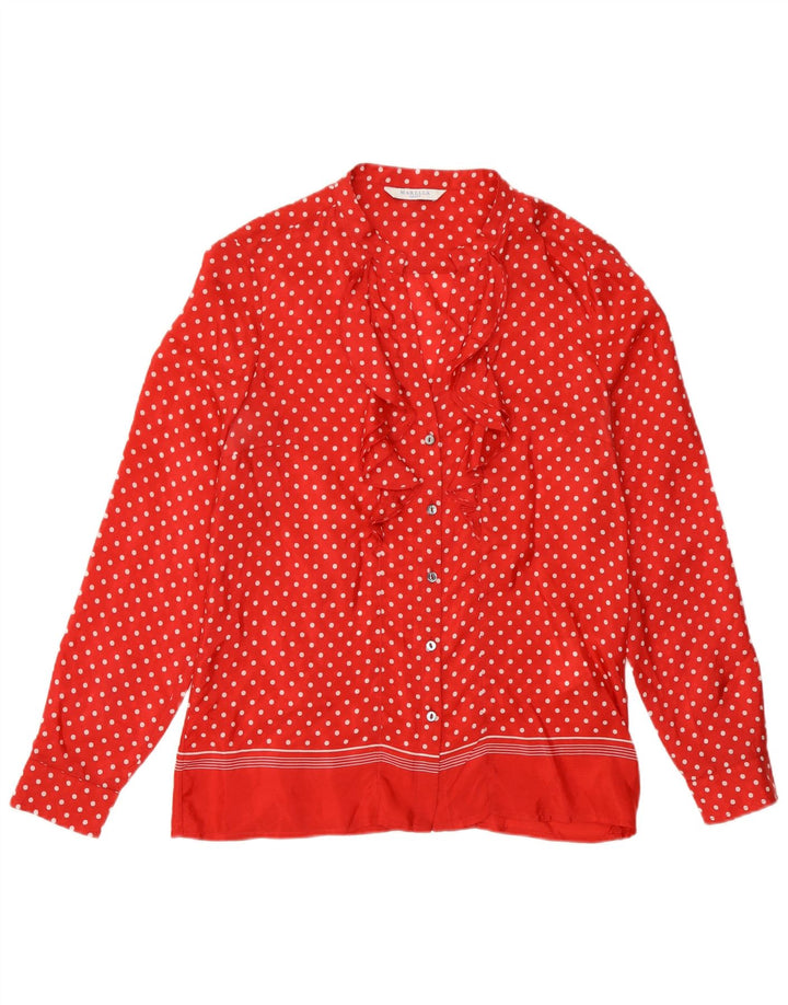 Marella Womens Ruffle Front Shirt Blouse UK 10 Small Red Polka Dot Silk
