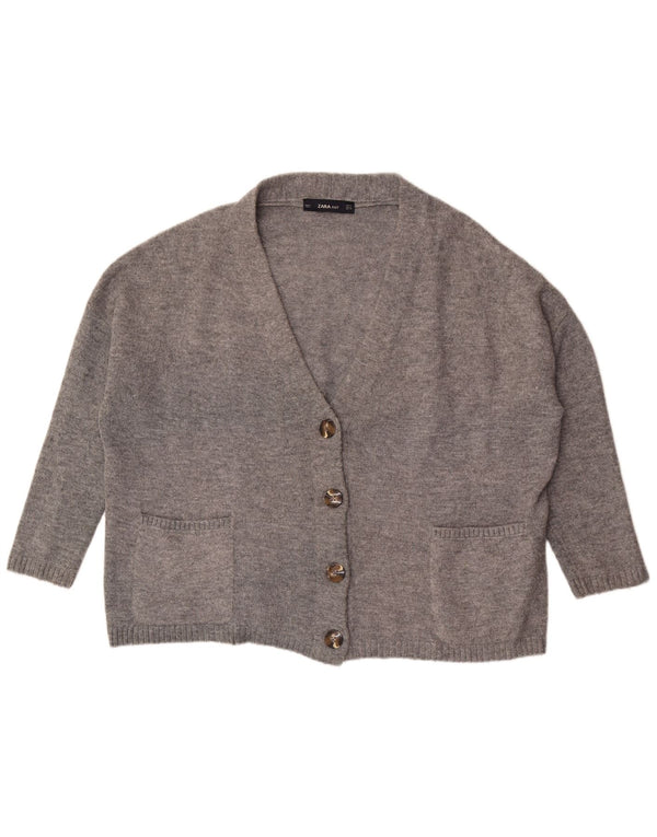 Zara Womens 3/4 Sleeve Cardigan Sweater UK 14 Medium Grey Acrylic