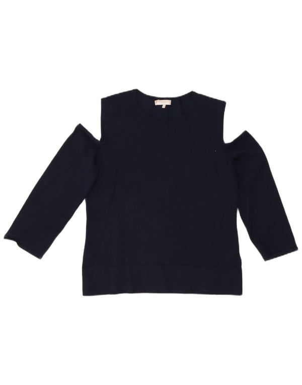 Hobbs Womens Off Shoulder Top 3/4 Sleeve UK 12 Medium Navy Blue Viscose