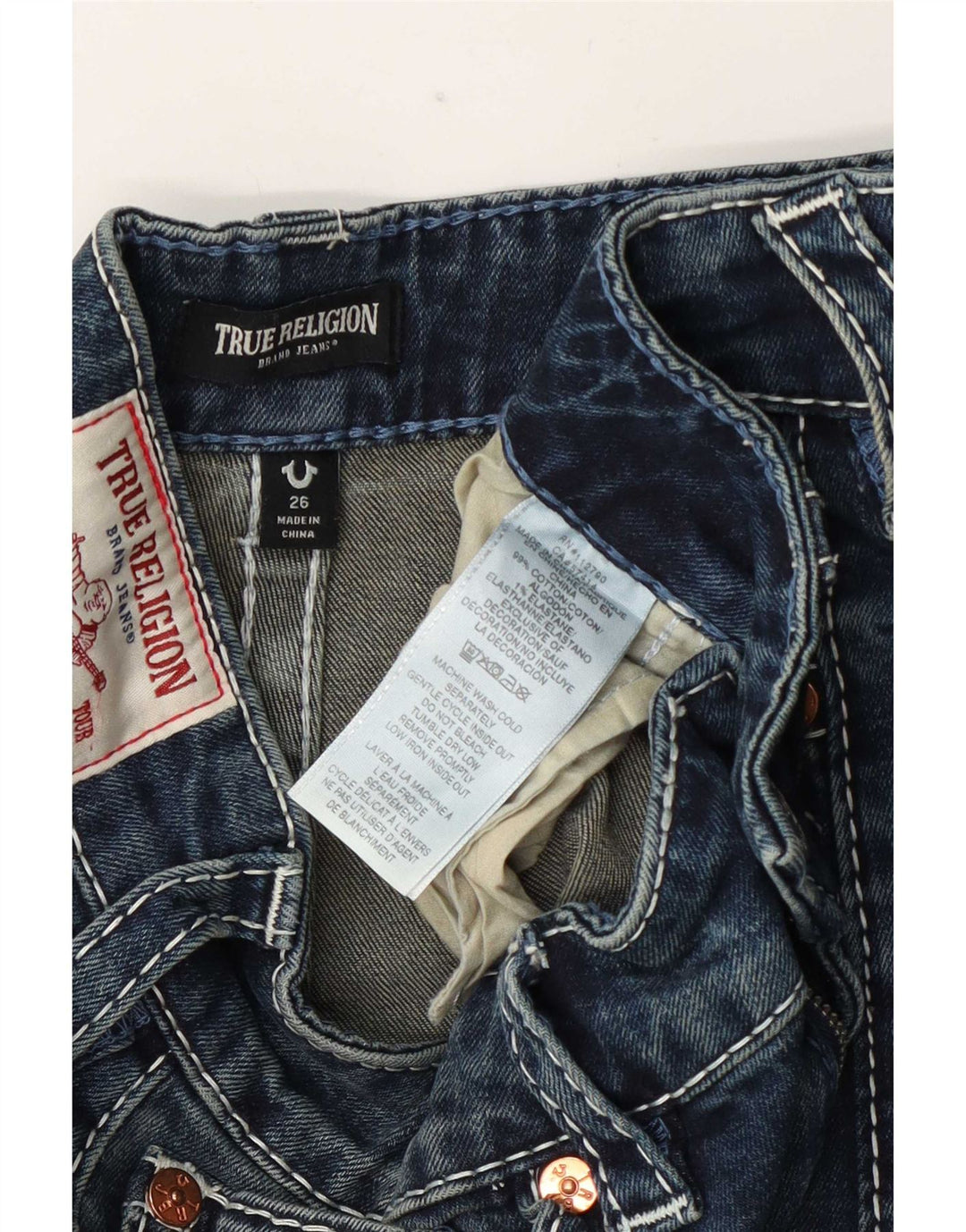 True Religion Womens Cargo Wide Leg Jeans W26 L33 Blue Cotton
