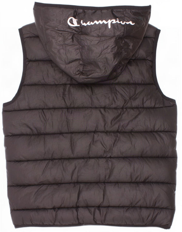 Champion Boys Hooded Padded Gilet 11-12 Years Large Black Polyester