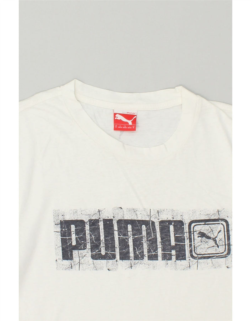 PUMA Mens Graphic T-Shirt Top Medium White | Vintage Puma | Thrift | Second-Hand Puma | Used Clothing | Messina Hembry 