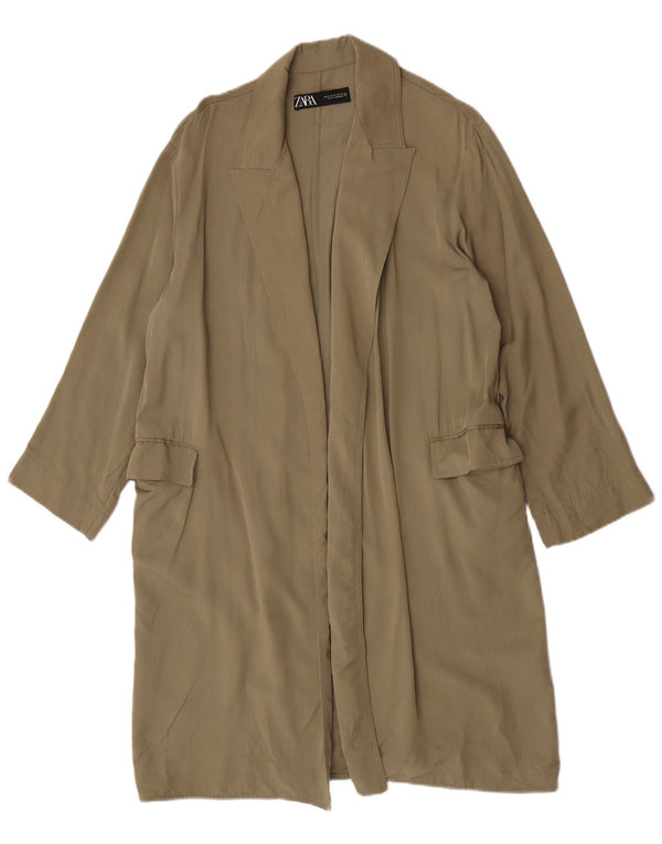 Zara Womens Open Overcoat UK 14 Medium Khaki Lyocell