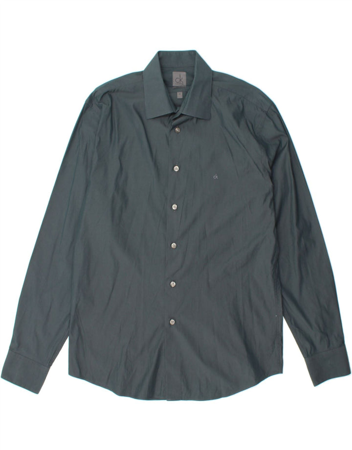 CALVIN KLEIN Mens Slim Fit Shirt Size 16 41 Large Grey Cotton Vintage Calvin Klein and Second-Hand Calvin Klein from Messina Hembry 