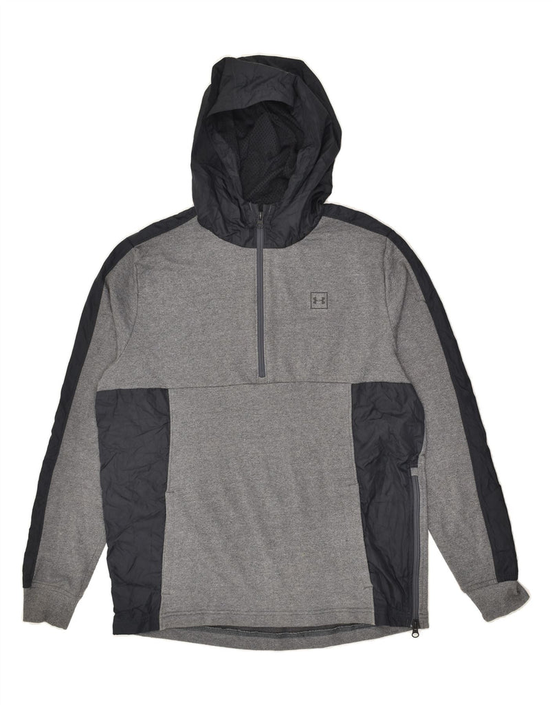 UNDER ARMOUR Mens Zip Neck Hoodie Jumper Large Grey Colourblock Cotton | Vintage Under Armour | Thrift | Second-Hand Under Armour | Used Clothing | Messina Hembry 