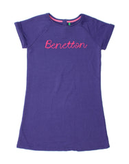 BENETTON Girls Graphic T-Shirt Dress 10-11 Years Medium Purple