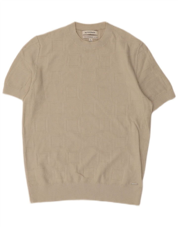 Autograph  Mens Short Sleeve Crew Neck Jumper Sweater Medium Beige Cotton