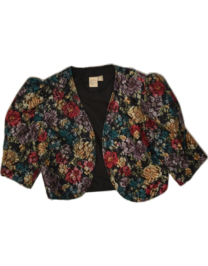 VINTAGE Womens Open Bolero Jacket UK 12 Medium Black Floral Polyamide | Vintage Vintage | Thrift | Second-Hand Vintage | Used Clothing | Messina Hembry 