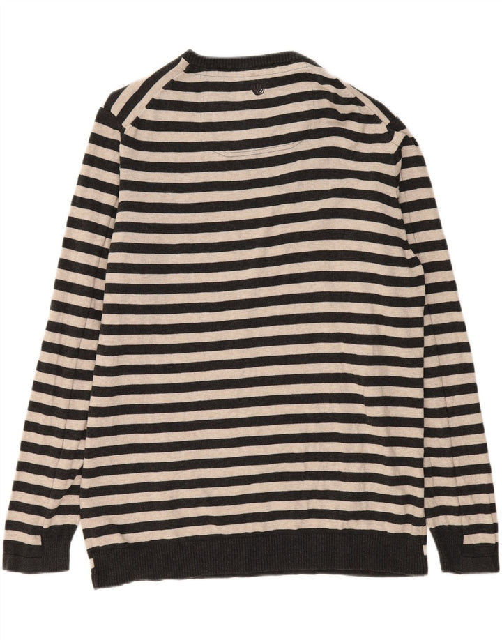 FAT FACE Mens Crew Neck Jumper Sweater XL Grey Striped Cotton