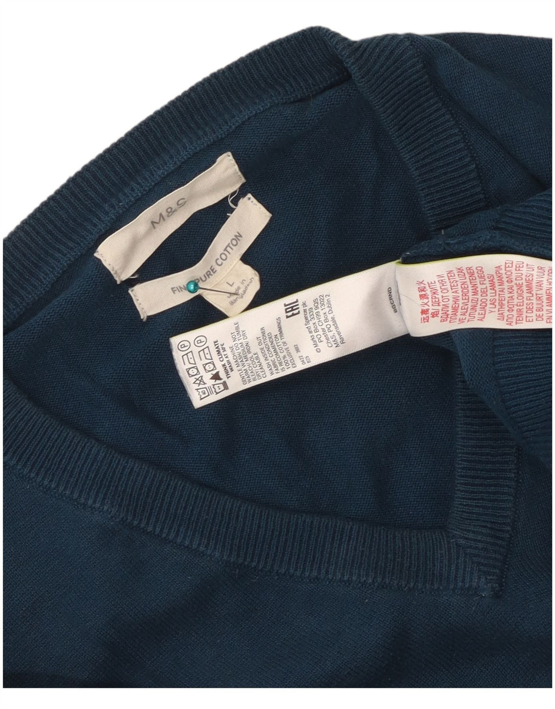 Marks & Spencer Mens V-Neck Jumper Sweater Large Blue Cotton