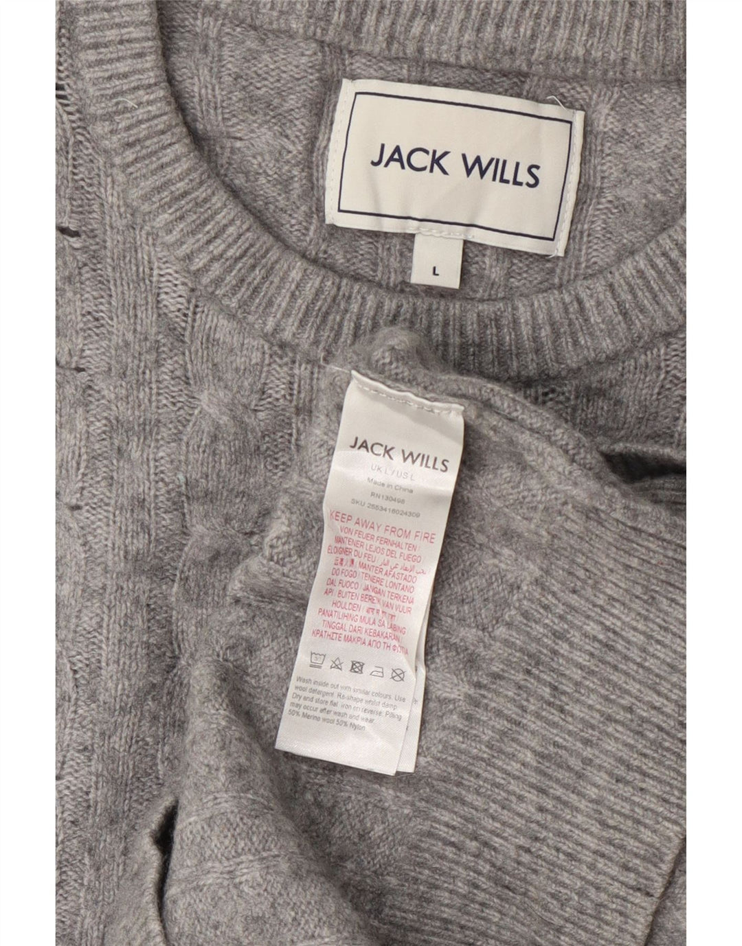 Jack Wills Womens Crew Neck Jumper Sweater UK 14 Large Grey Wool